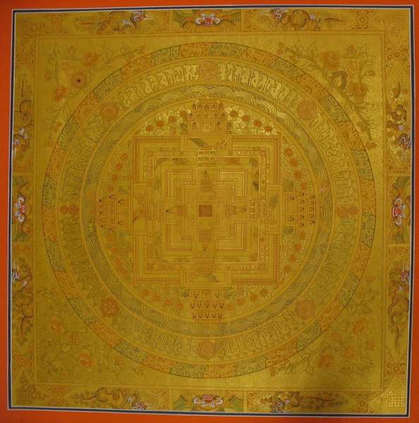 Tibetan Thangka Of Big Kalachakra Mandala, [24k Real Gold]