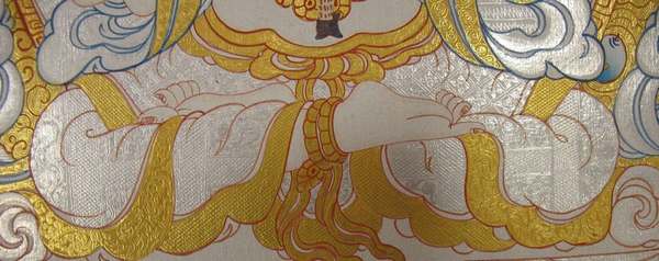 Tibetan Thangka Of Chengrezig, [24k Real Gold]