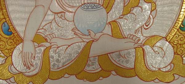 Tibetan Thangka Of Shakyamuni Silver/gold, [24k Real Gold]