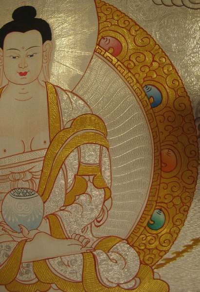 Tibetan Thangka Of Shakyamuni Silver/gold, [24k Real Gold]