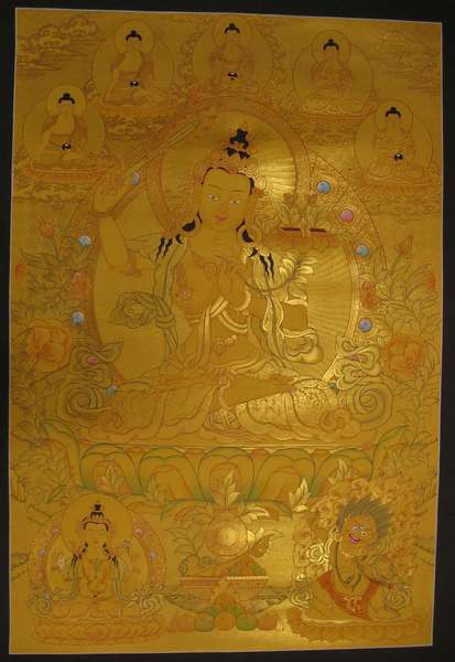 [hq] Tibetan Thangka Of Manjushri, [24k Real Gold]