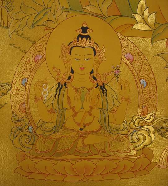 [hq] Tibetan Thangka Of Manjushri, [24k Real Gold]