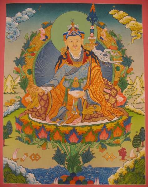 Tibetan Thangka Of Guru Rinpoche, [24k Real Gold]