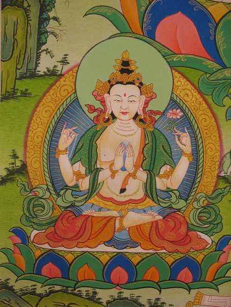 Tibetan Thangka Of Manjushri, [24k Real Gold]