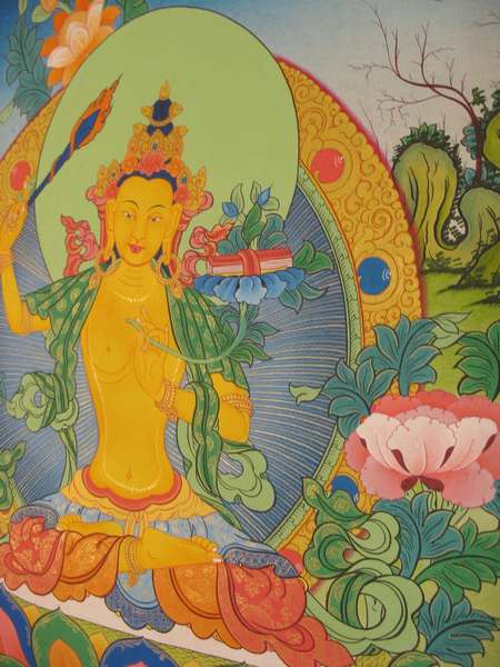 Tibetan Thangka Of Manjushri, [24k Real Gold]