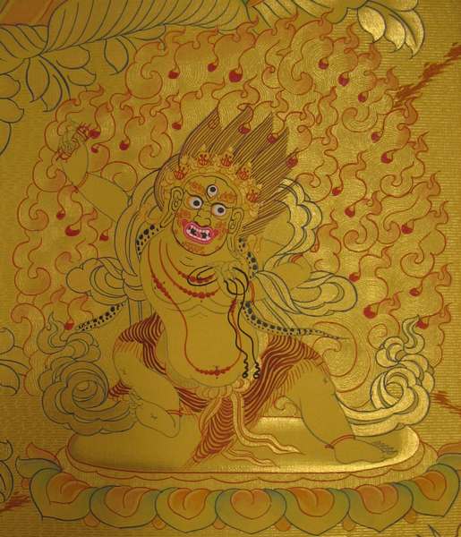 Tibetan Thangka Of Chengrezig, [24k Real Gold]