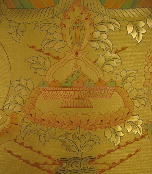 Tibetan Thangka Of Chengrezig, [24k Real Gold]