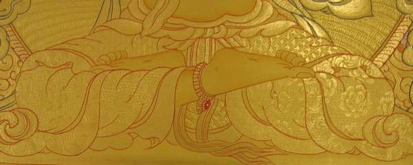 Tibetan Thangka Of Manjushri, [24k Real Gold]