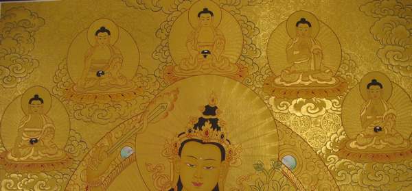 Tibetan Thangka Of Manjushri, [24k Real Gold]