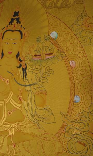 Tibetan Thangka Of Manjushri, [24k Real Gold]