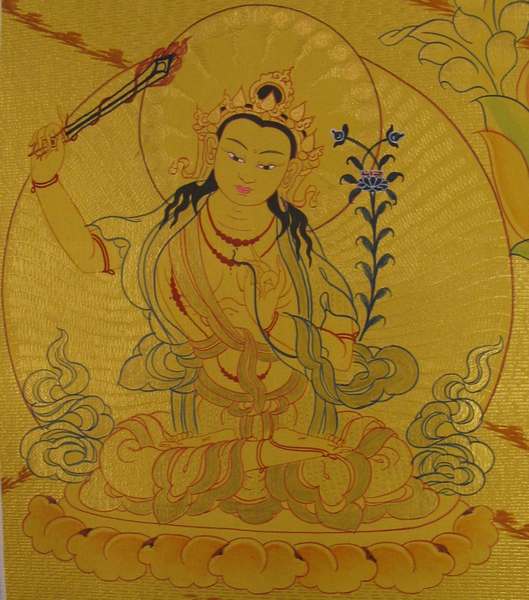 Tibetan Thangka Of Lokeshvara, [24k Real Gold]