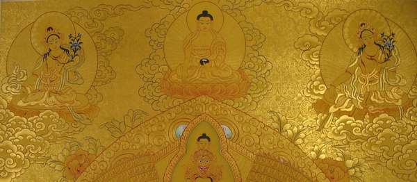 Tibetan Thangka Of Lokeshvara, [24k Real Gold]