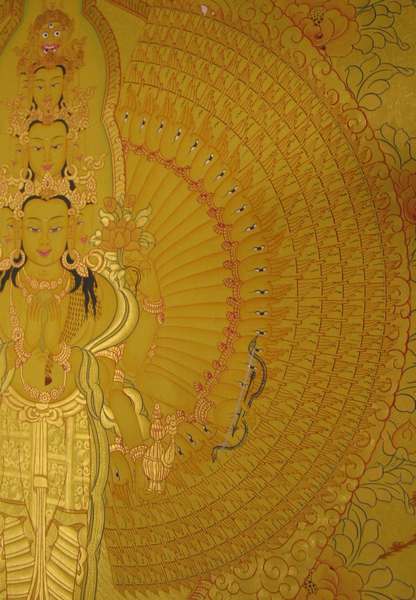 Tibetan Thangka Of Lokeshvara, [24k Real Gold]