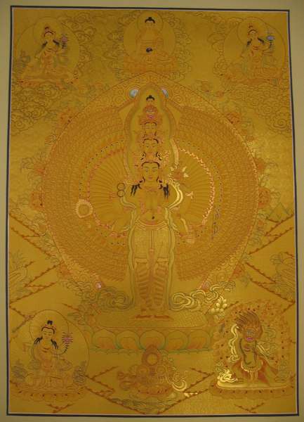 Tibetan Thangka Of Lokeshvara, [24k Real Gold]