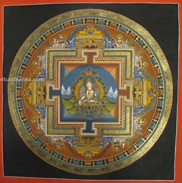 Tibetan Thangka Of White Tara Mandala