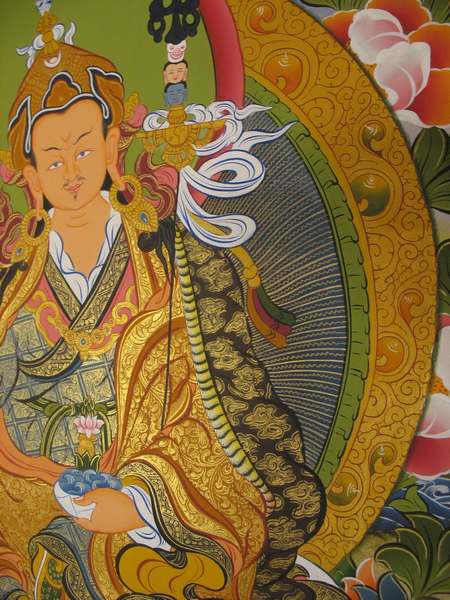 Tibetan Thangka Of Guru Rinpoche, [24k Real Gold]