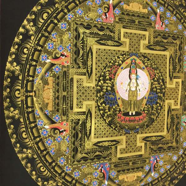 Tibetan Thangka Of Lokeshvara Mandala, [24k Real Gold]