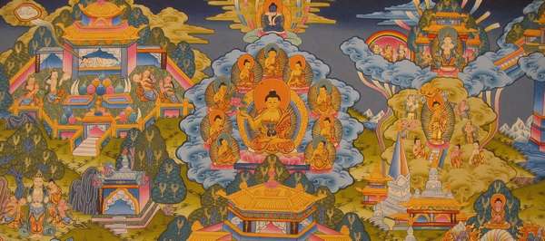 [master Quality] Tibetan Thangka Of Big Fine Buddha Life Story, [24k Real Gold], [rare Find]