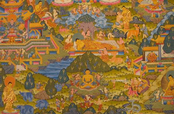 [master Quality] Tibetan Thangka Of Big Fine Buddha Life Story, [24k Real Gold], [rare Find]