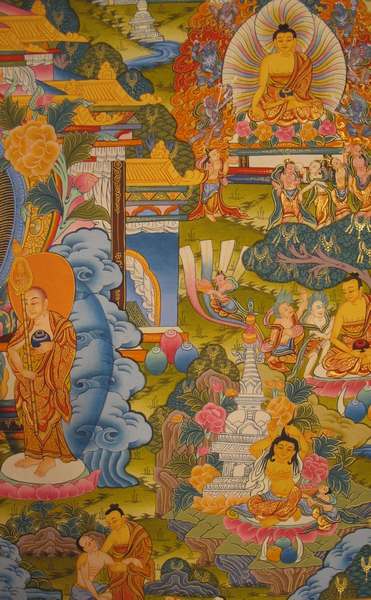 [master Quality] Tibetan Thangka Of Big Fine Buddha Life Story, [24k Real Gold], [rare Find]