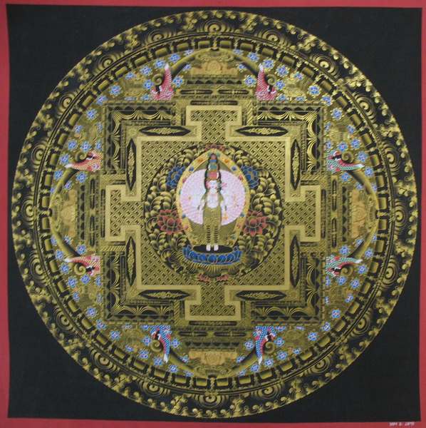 Tibetan Thangka Of Lokeshvara Mandala, [24k Real Gold]