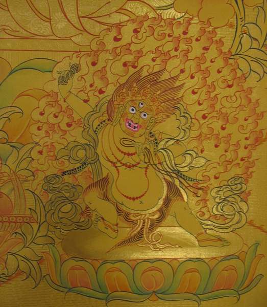 Tibetan Thangka Of Manjushri, [24k Real Gold]