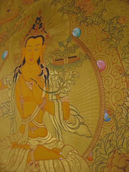 Tibetan Thangka Of Manjushri, [24k Real Gold]