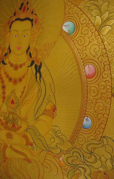 Tibetan Thangka Of Amitayus, [24k Real Gold]