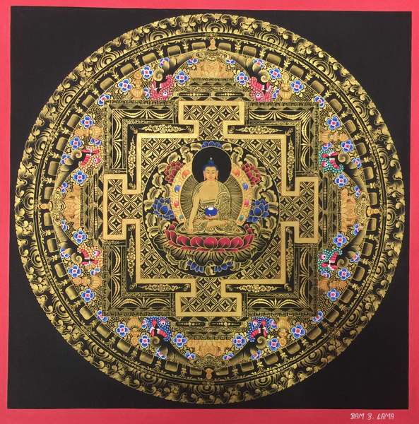 Tibetan Thangka Of Shakyamuni Mandala, [24k Real Gold]