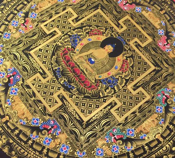 Tibetan Thangka Of Shakyamuni Mandala, [24k Real Gold]