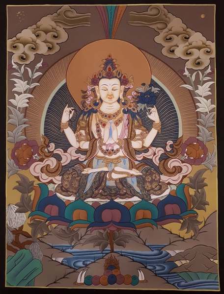 Tibetan Thangka Of Chengrezig