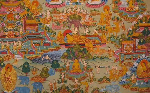 Tibetan Thangka Of Buddha Life Story, [24k Real Gold]