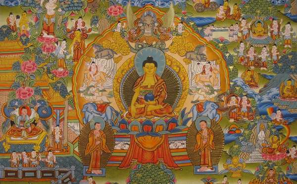 Tibetan Thangka Of Buddha Life Story, [24k Real Gold]