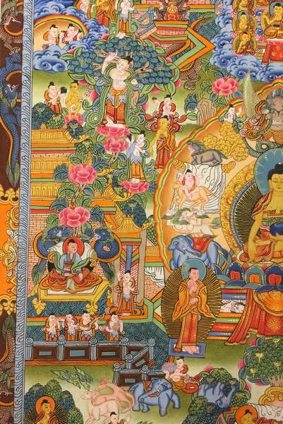 Tibetan Thangka Of Buddha Life Story, [24k Real Gold]