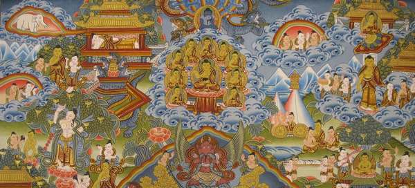 Tibetan Thangka Of Buddha Life Story, [24k Real Gold]