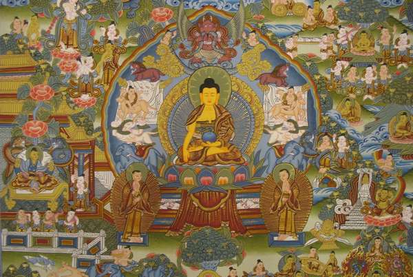 Tibetan Thangka Of Buddha Life Story, [24k Real Gold]