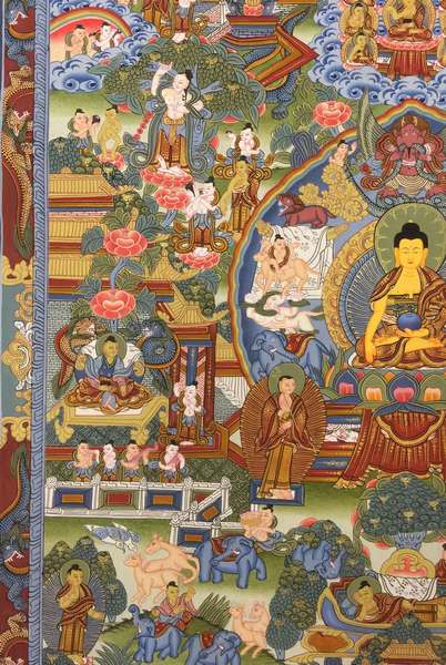 Tibetan Thangka Of Buddha Life Story, [24k Real Gold]