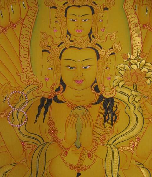 Tibetan Thangka Of Lokeshvara, [24k Real Gold]