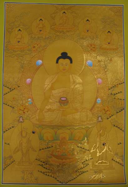 Tibetan Thangka Of Shakyamuni, [24k Real Gold]