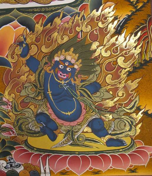 Tibetan Thangka Of Manjushri, [24k Real Gold]