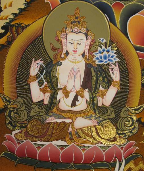 Tibetan Thangka Of Manjushri, [24k Real Gold]