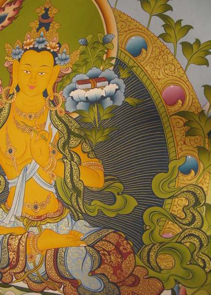 Tibetan Thangka Of Manjushri, [24k Real Gold]