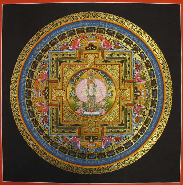 Tibetan Thangka Of Lokeshvara Mandala, [24k Real Gold]