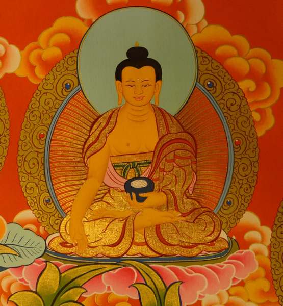 [hq] Tibetan Thangka Of Manjushri With 5 Dhyani Buddhas, And Chenrezig And Vajrapni, [24k Real Gold]