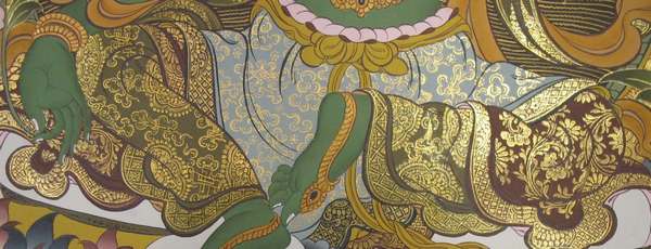 Tibetan Thangka Of Green Tara, [24k Real Gold]