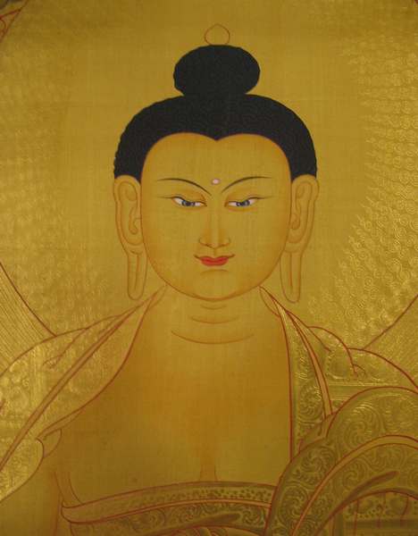 Tibetan Thangka Of Big Shakyamuni, [24k Real Gold]