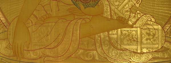 Tibetan Thangka Of Big Shakyamuni, [24k Real Gold]