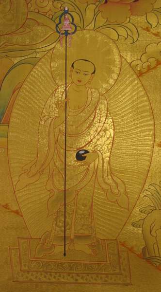 Tibetan Thangka Of Big Shakyamuni, [24k Real Gold]