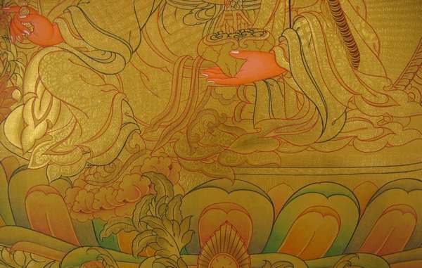 Tibetan Thangka Of Guru Rinpoche, [24k Real Gold]