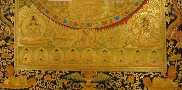 [hq] Tibetan Thangka Of Fine Quality Golden [white Tara] Mandala With Dragon Border, [24k Real Gold]